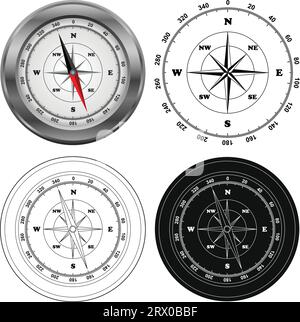 Schema di illustrazione vettoriale modificabile a livelli della bussola. Illustrazione Vettoriale