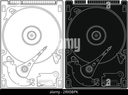 Illustrazione vettoriale modificabile a livelli contorno interno del disco rigido del computer. Illustrazione Vettoriale