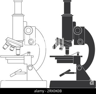Schema di illustrazione vettoriale modificabile a strati del microscopio. Illustrazione Vettoriale
