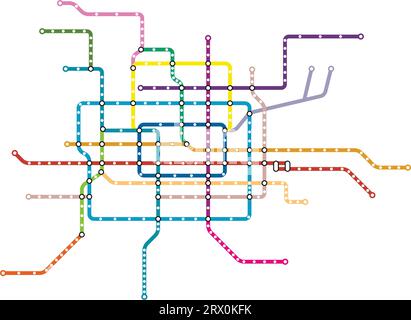 Illustrazione vettoriale modificabile a più livelli del diagramma della metropolitana di Pechino, Cina. Illustrazione Vettoriale