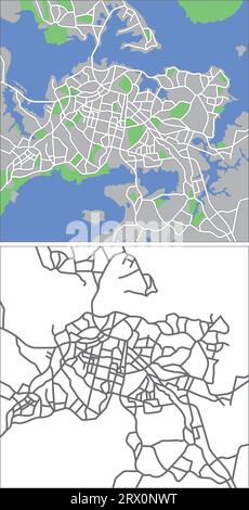 Mappa vettoriale a strati modificabile di Auckland, nuova Zelanda, che contiene linee e forme colorate per terre, strade, fiumi e parchi. Illustrazione Vettoriale