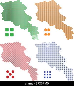 Illustrazione vettoriale a più livelli e modificabile mappa nazionale dell'Armenia, che contiene due versioni, colorata versione bandiera del paese e versione silhouette nera. Illustrazione Vettoriale