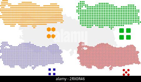 Illustrazione vettoriale a più livelli e modificabile mappa nazionale della Turchia, che contiene due versioni, colorata versione bandiera del paese e versione silhouette nera. Illustrazione Vettoriale