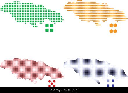 Illustrazione vettoriale modificabile a livelli mappa del paese della Giamaica, che contiene quattro versioni pixel efferenti, può essere utilizzata come sfondo o materiale. Illustrazione Vettoriale