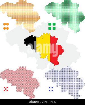 Illustrazione vettoriale a più livelli e modificabile mappa del paese della Bielorussia, che contiene la versione colorata della bandiera del paese, la versione della silhouette nera e il pixel defferente Illustrazione Vettoriale