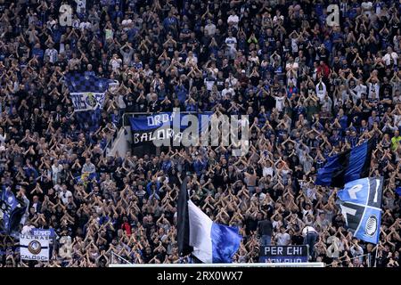 Bergamo, 21 settembre 2023. Tifosi dell'Atalanta durante la partita di Europa League tra Atalanta e Rakow Czestochowa allo Stadio Gewiss il 21 settembre 2023 a Bergamo, Italia. Crediti: Stefano Nicoli/Speed Media/Alamy Live News Foto Stock