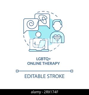 Concetto di icona lineare della terapia online LGBTQ 2D. Illustrazione Vettoriale