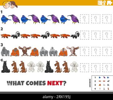 Illustrazione a cartoni animati che illustra il completamento dell'attività educativa del modello per bambini con personaggi animali Illustrazione Vettoriale