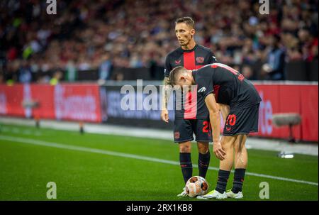 Leverkusen, Germania. 21 settembre 2023. Florian Wirtz (Leverkusen), Alejandro Grimaldo (Leverkusen) Bayer Leverkusen - BK Häcken 21.09.2023 Copyright ( Foto Stock