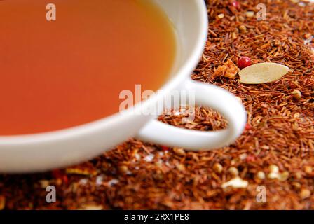 Preparare il tè di natale in tazza bianca. Tazza di tè di natale Foto Stock