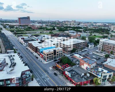 Una vista aerea del paesaggio urbano di Detroit, Michigan, Stati Uniti Foto Stock
