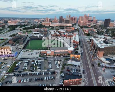 Una vista aerea del paesaggio urbano di Detroit, Michigan, Stati Uniti Foto Stock