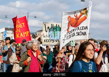 Stoccolma, Sverige. 22 settembre 2023. Sciopero climatico a Mynttorget a Stoccolma organizzato dalla rete Fridays for Future, 22 settembre 2023.foto: Christine Olsson/TT/code 10430 credito: TT News Agency/Alamy Live News Foto Stock