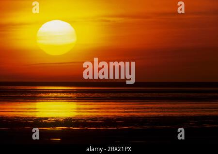 Tramonto sulla costa del Mare del Nord, tramonto sulla costa del Mare del Nord, Meldorfer Bucht, Schleswig-Holstein Foto Stock