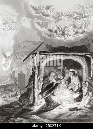 Nascita di Gesù a Betlemme di Giudea. Illustrazione per la vita di nostro Signore Gesù Cristo scritta dai quattro evangelisti, 1853 Foto Stock