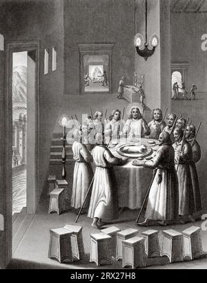 Gesù mangia l'agnello di Pesach con i suoi discepoli. Illustrazione per la vita di nostro Signore Gesù Cristo scritta dai quattro evangelisti, 1853 Foto Stock