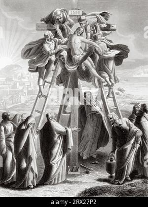 Il corpo di Gesù viene portato giù dalla Croce. Illustrazione per la vita di nostro Signore Gesù Cristo scritta dai quattro evangelisti, 1853 Foto Stock