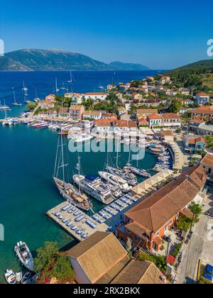 Vista aerea della costa vicino a Zola, Cefalonia, Isole Ionie, Isole greche, Grecia, Europa Foto Stock