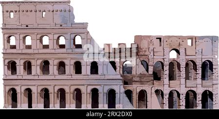 Disegno piatto ad acquerello del COLOSSEO, ROMA Illustrazione Vettoriale