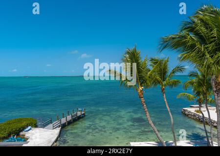 Vista aerea del piccolo molo e della laguna, Key largo, Florida Keys USA Foto Stock