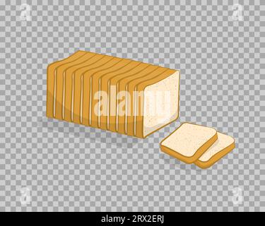 Pane bianco isolato, tagliato a fette su sfondo trasparente. Illustrazione vettoriale, prodotti da forno realizzati a mano in stile cartoni animati. Illustrazione Vettoriale
