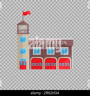 Edificio della stazione dei vigili del fuoco in stile piatto su sfondo trasparente illustrazione vettoriale. Servizio per combattere le emergenze, sicurezza antincendio, il simbolo per il vostro p Illustrazione Vettoriale