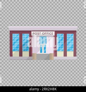 Edificio di uffici postali in stile piatto isolato su sfondo trasparente illustrazione vettoriale. Invio di posta, pacchi, lettere, simboli per i progetti. Illustrazione Vettoriale
