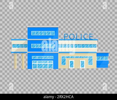 Edificio del dipartimento della stazione di polizia in stile piatto isolato su sfondo trasparente illustrazione vettoriale. Servizio che segue lo stato di diritto, la giustizia Illustrazione Vettoriale