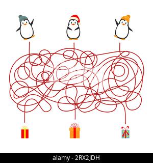 Labirinto di giochi per bambini di Natale o quiz per le vacanze invernali foglio di lavoro vettoriale Illustrazione Vettoriale