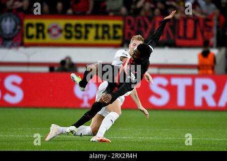 Leverkusen, Deutschland. 21 settembre 2023. Fussball; Gruppenphase; fase a gironi; Spieltag 01; giorno 01 ; UEFA Europa League; Saison 2023/2024; stagione 2023/2024; Bayer Leverkusen gegen BK Haecken AM 21.09.2023 a Leverkusen. 19 Nathan Tella, Bayer Leverkusen. Credito: dpa/Alamy Live News Foto Stock