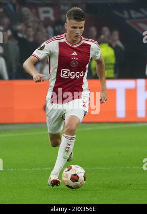 Anton Gaaei dell'Ajax Amsterdam durante la partita di calcio di UEFA League Europa tra l'Ajax Amsterdam e l'Olympique Marsiglia il 21 settembre 2023 allo stadio Amsterdam Arena di Amsterdam, Paesi Bassi - foto Laurent Lairys / DPPI Foto Stock