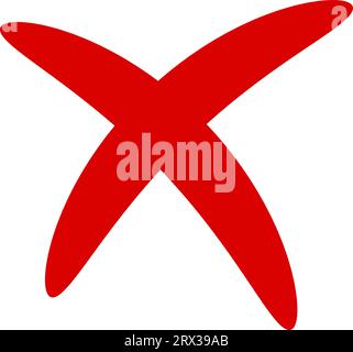 Rigetto segno a croce rosso, pennello calligrafico disegnato a mano a croce Illustrazione Vettoriale