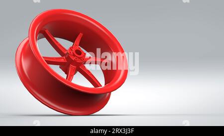 Cerchione ruota rosso. Parte automobilistica. rendering 3d. Isolato su sfondo bianco Foto Stock