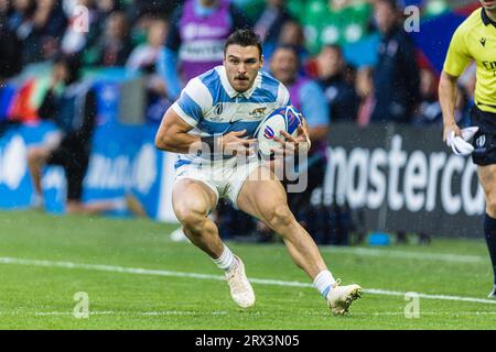 Saint-Étienne, Francia. 22 settembre 2023. L'argentino Mateo Carreras corre con la palla durante la partita di Coppa del mondo di rugby Pool D tra Argentina e Samoa allo Stade Geoffroy-Guichard. Crediti: Mateo occhi (Sporteo) / Alamy Live News Foto Stock