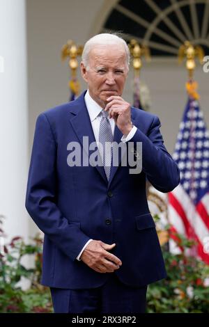 Washington, Stati Uniti. 22 settembre 2023. Il presidente degli Stati Uniti Joe Biden fa osservazioni sulla sicurezza delle armi al Rose Garden della Casa Bianca a Washington il 22 settembre 2023. Foto di Yuri Gripas/ABACAPRESS.COM credito: Abaca Press/Alamy Live News Foto Stock