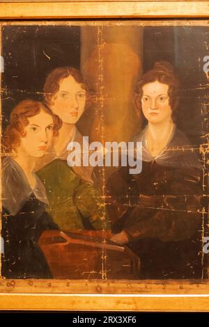 Inghilterra, Londra, Ritratto delle sorelle Bronte (Anne, Emily e Charlotte Bronte) di Patrick Branwell Bronte datato intorno al 1834 Foto Stock