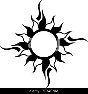 Tatuaggio del sole, illustrazione del tatuaggio, vettore su sfondo bianco. Illustrazione Vettoriale