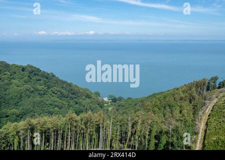 Foto del sentiero che conduce alla spiaggia di Glenthorne nell'Exmoor National Park Foto Stock