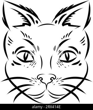 Tatuaggio di un gatto , illustrazione, vettore su sfondo bianco. Illustrazione Vettoriale