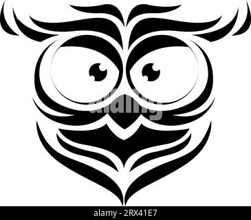 Gufo con tatuaggio occhi grandi , illustrazione, vettore su sfondo bianco. Illustrazione Vettoriale