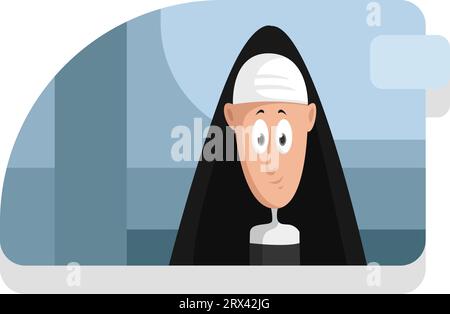 Suora sorridente, illustrazione, vettore su sfondo bianco. Illustrazione Vettoriale