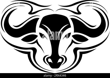 Tatuaggio a testa di bue, illustrazione del tatuaggio, vettore su sfondo bianco. Illustrazione Vettoriale