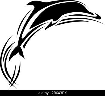 Tatuaggio salto con i delfini, illustrazione del tatuaggio, vettore su sfondo bianco. Illustrazione Vettoriale