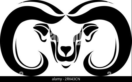 Tatuaggio del volto RAM, illustrazione del tatuaggio, vettore su sfondo bianco. Illustrazione Vettoriale