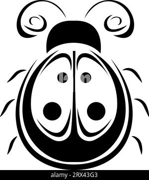 Tatuaggio coccinella, illustrazione tatuaggio, vettore su sfondo bianco. Illustrazione Vettoriale