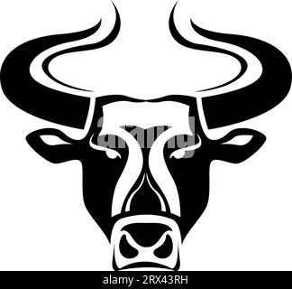 Testa di toro con tatuaggio delle corna, illustrazione del tatuaggio, vettoriale su sfondo bianco. Illustrazione Vettoriale
