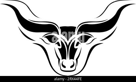 Toro con tatuaggio di orne, illustrazione del tatuaggio, vettoriale su sfondo bianco. Illustrazione Vettoriale