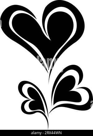 Tatuaggio a tre cuori, illustrazione del tatuaggio, vettore su sfondo bianco. Illustrazione Vettoriale