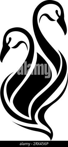 Tatuaggio a cigno nero, illustrazione del tatuaggio, vettore su sfondo bianco. Illustrazione Vettoriale