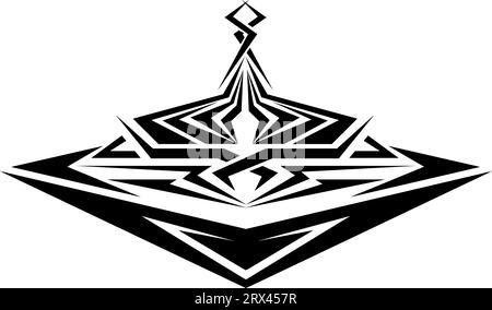 Tatuaggio con linee rigide nere, illustrazione del tatuaggio, vettore su sfondo bianco. Illustrazione Vettoriale